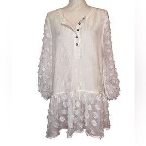 JODIFL Boho Farmgirl Ruffled Blouse Waffle Knit in White Size Medium